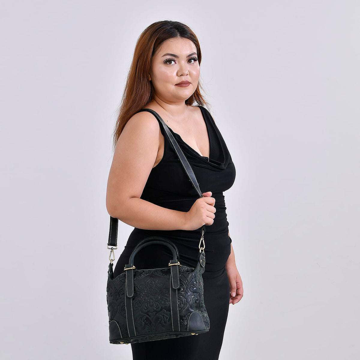Genuine Leather Convertible Vintage Style Bag with Embossed Damask 7852618 1