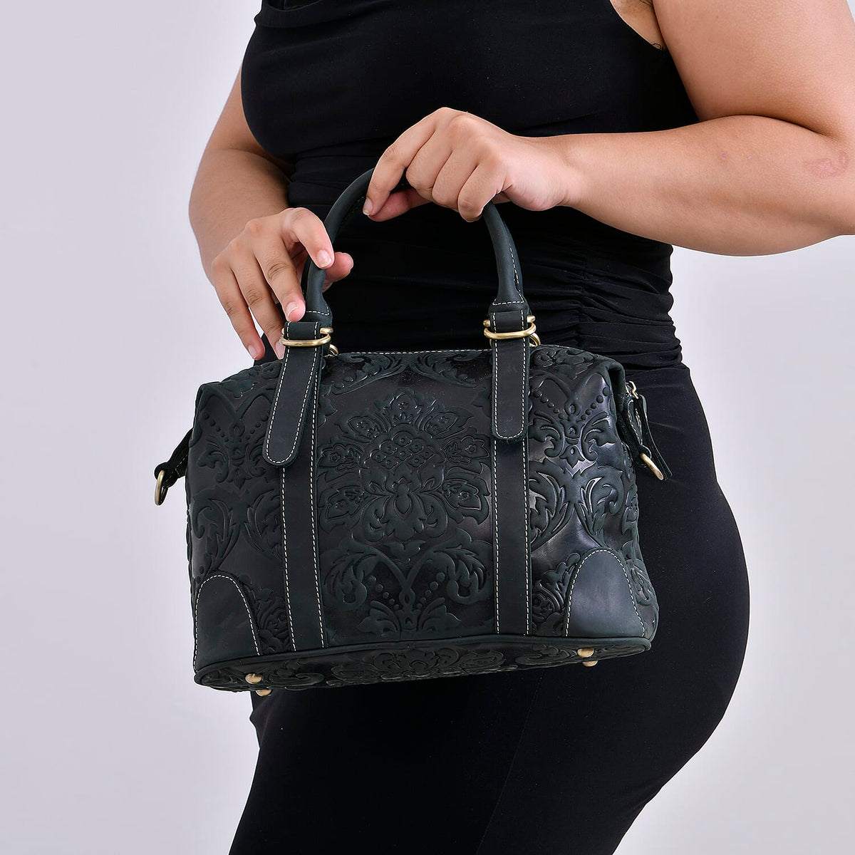 Genuine Leather Convertible Vintage Style Bag with Embossed Damask 7852618 2