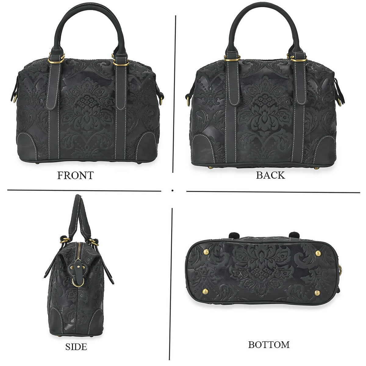 Genuine Leather Convertible Vintage Style Bag with Embossed Damask 7852618 3