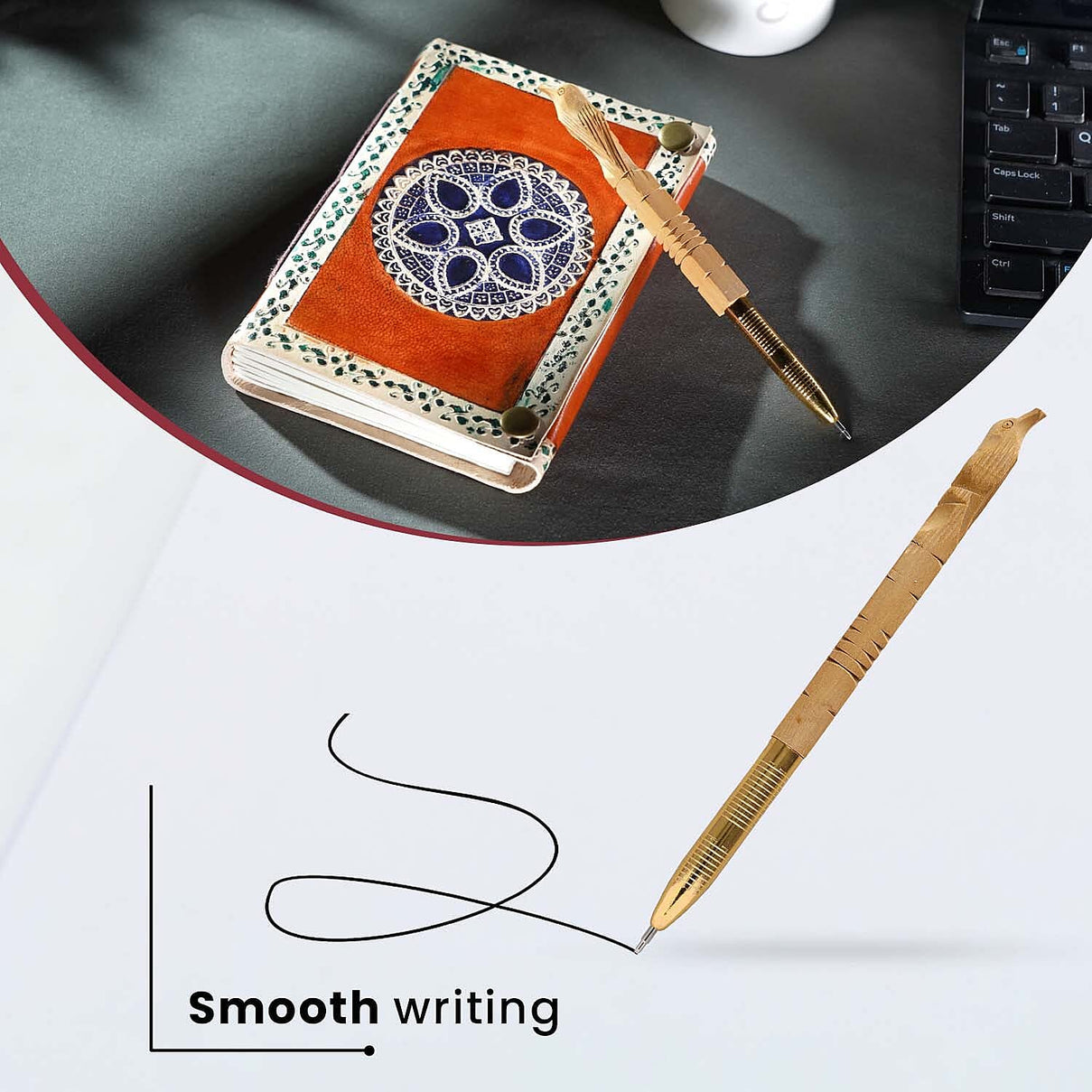 Mandala Pattern Leather Journal Notebook 96 Off White HMP with Box (Size 15x10 Cm) - Brown and Sky Blue 7168093 2