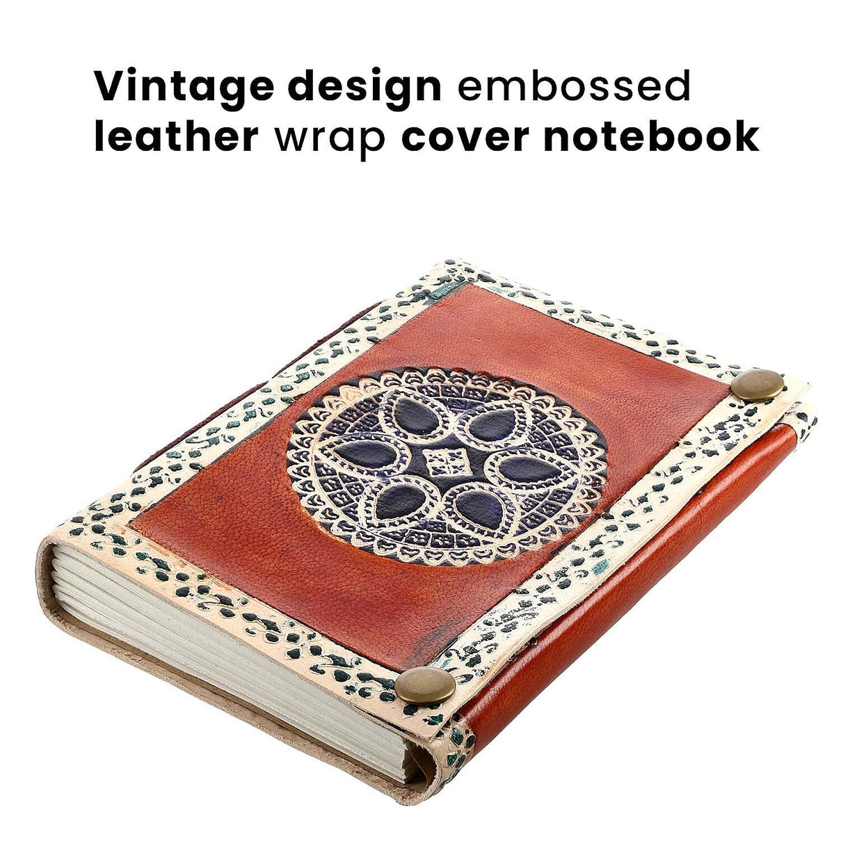 Mandala Pattern Leather Journal Notebook 96 Off White HMP with Box (Size 15x10 Cm) - Brown and Sky Blue 7168093 4