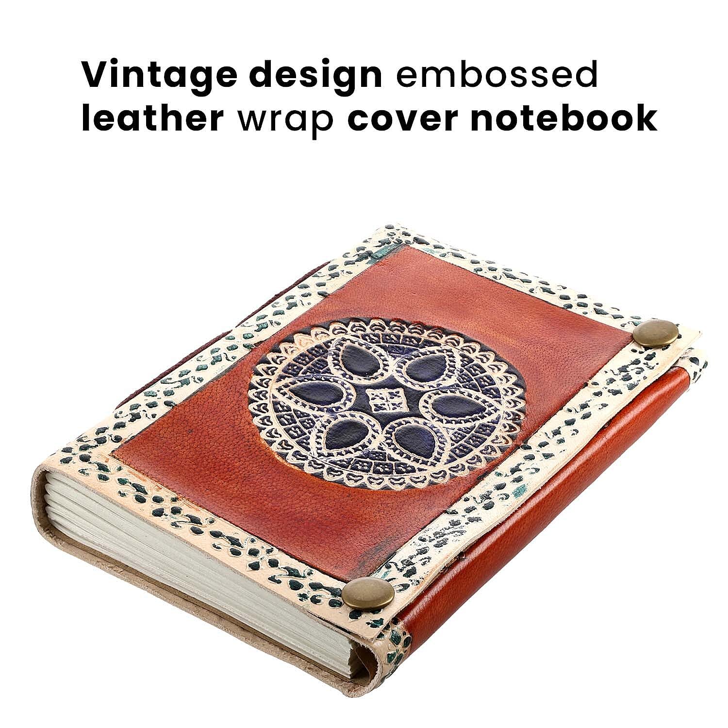 Mandala Pattern Leather Journal Notebook 96 Off White HMP with Box (Size 15x10 Cm) - Brown and Sky Blue 7168093 4