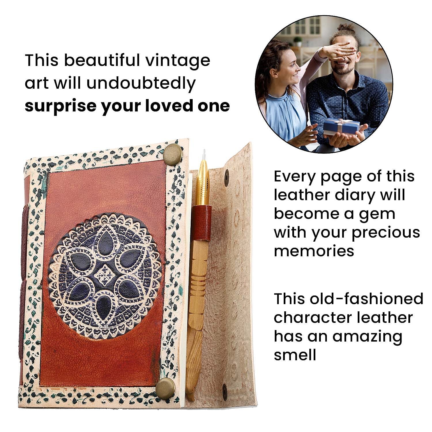 Mandala Pattern Leather Journal Notebook 96 Off White HMP with Box (Size 15x10 Cm) - Brown and Sky Blue 7168093 5