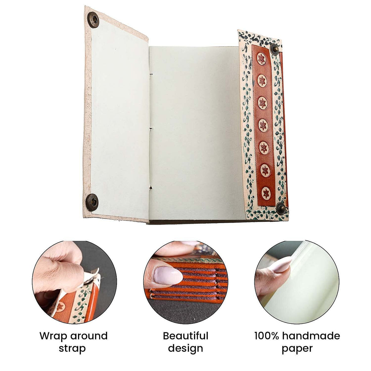 Mandala Pattern Leather Journal Notebook 96 Off White HMP with Box (Size 15x10 Cm) - Brown and Sky Blue 7168093 6