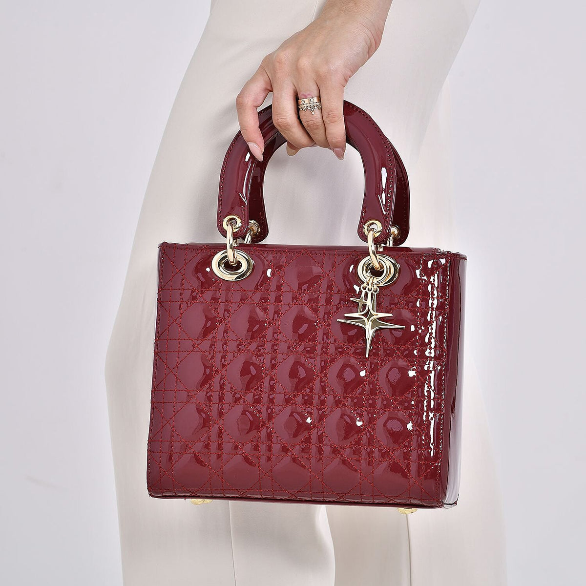 Leather Lattice Crossbody Bag - Burgundy 7676903 3