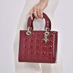 100 % Genuine Leather Quilted Lattice Pattern Crossbody Bag - Burgund