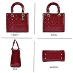 100 % Genuine Leather Quilted Lattice Pattern Crossbody Bag - Burgund