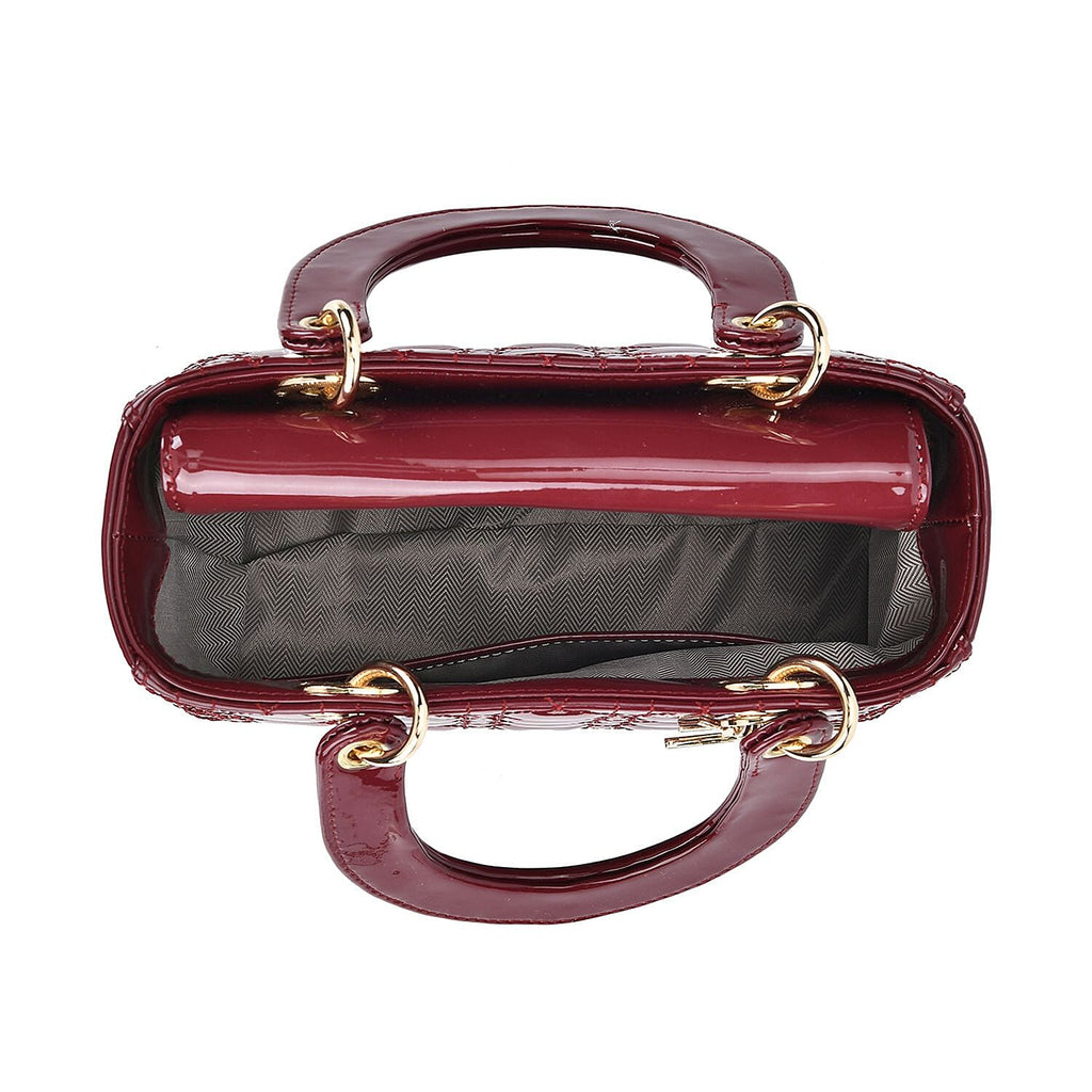 100 % Genuine Leather Quilted Lattice Pattern Crossbody Bag - Burgund