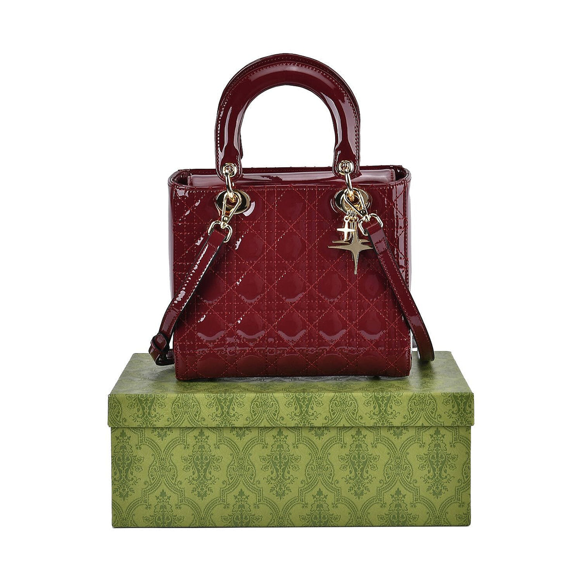 Leather Lattice Crossbody Bag - Burgundy 7676903 6