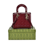 100 % Genuine Leather Quilted Lattice Pattern Crossbody Bag - Burgund