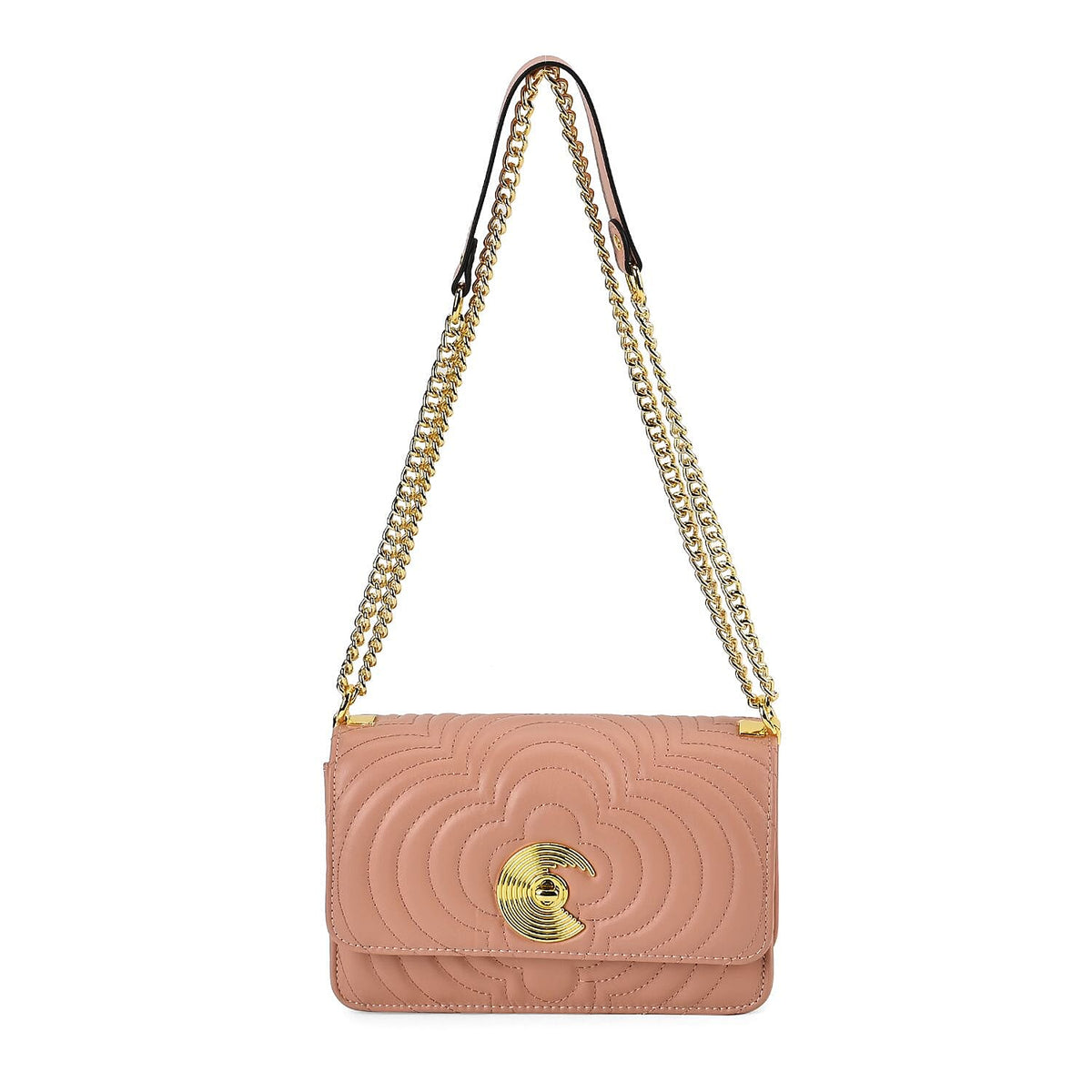 Genuine Leather Clover Pattern Crossbody Bag with Shoulder Strap - Light Pink 7666988 0