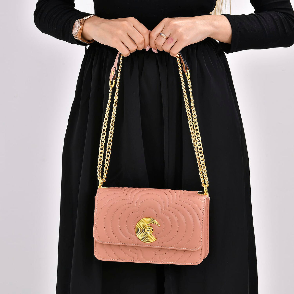 Genuine Leather Clover Pattern Crossbody Bag with Shoulder Strap - Light Pink 7666988 2