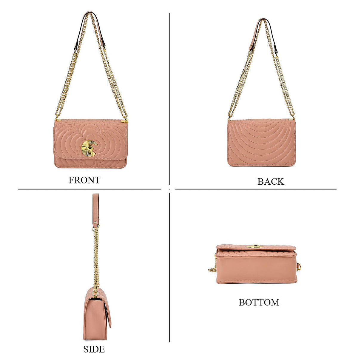 Genuine Leather Clover Pattern Crossbody Bag with Shoulder Strap - Light Pink 7666988 3