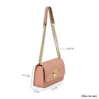 Genuine Leather Clover Pattern Crossbody Bag with Shoulder Strap - Light Pink