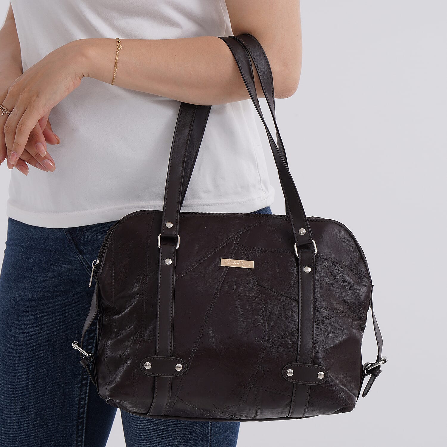 Genuine Leather Patchwork Tote Bag for Women 8087936 2