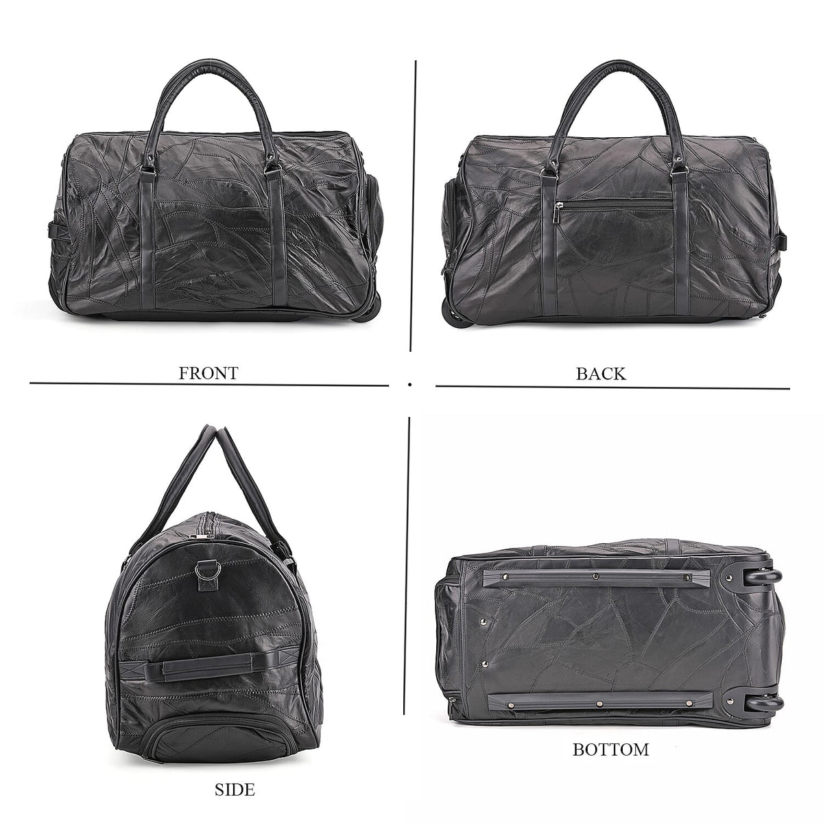 Patchwork Sheep Leather Travel Bag with Trolley - Black 8087728 4