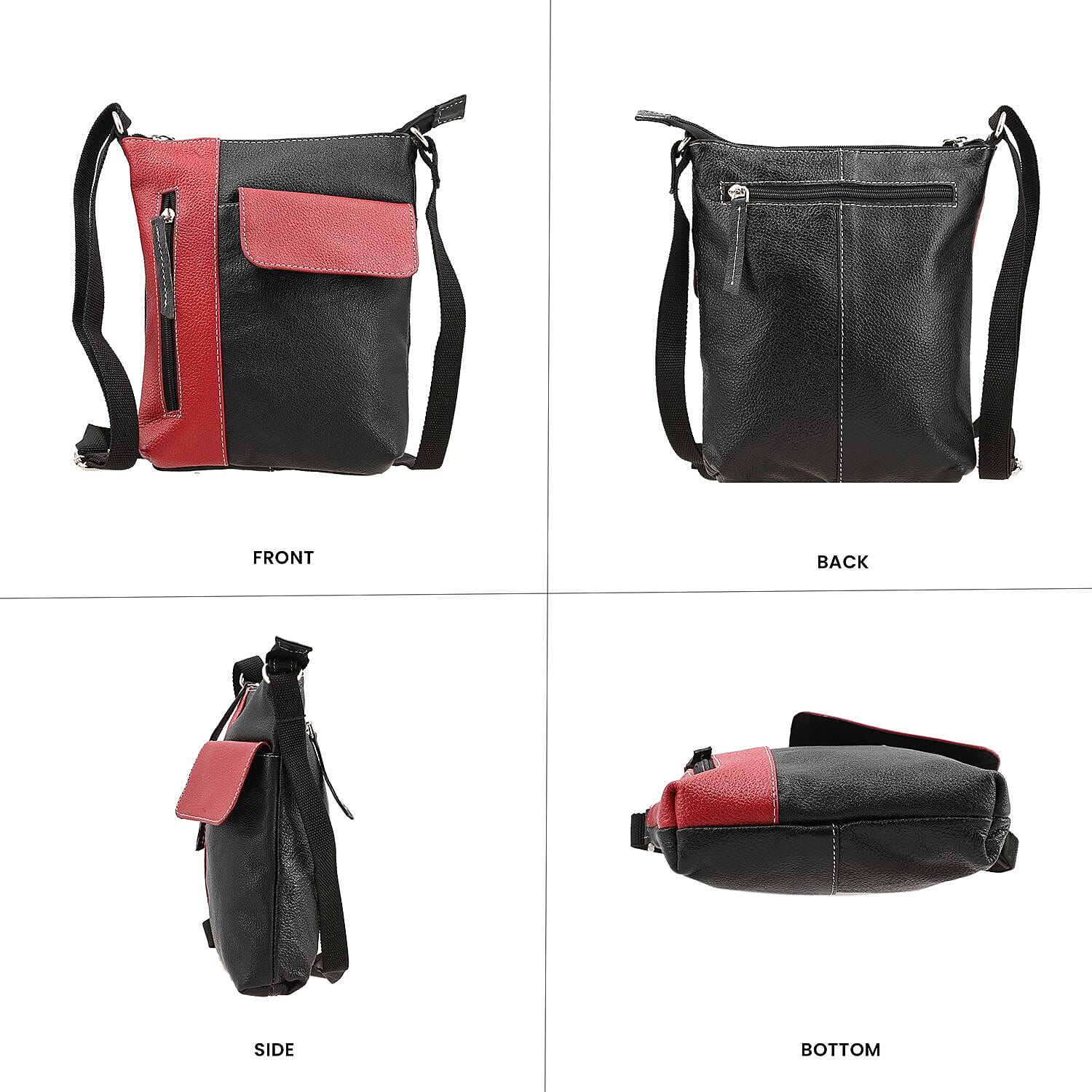 100% Genuine Leather Crossbody Bag With Adjustable Strap - Magenta - Black 7592223 5