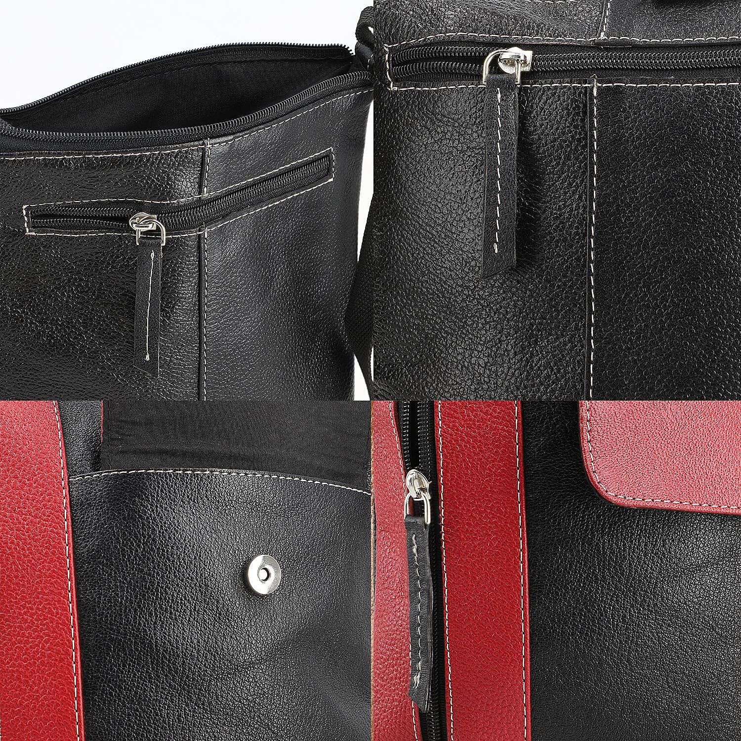 100% Genuine Leather Crossbody Bag With Adjustable Strap - Magenta - Black 7592223 6
