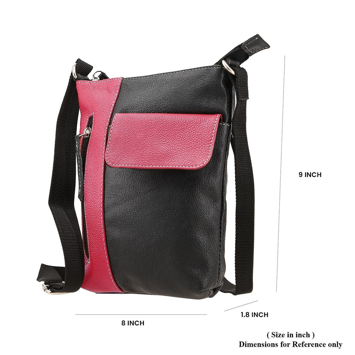 100% Genuine Leather Crossbody Bag With Adjustable Strap - Magenta - Black 7592223 7