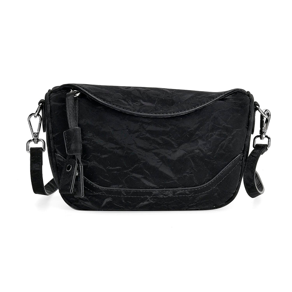 Genuine Leather Patterned Crossbody Bag (Size 22x16x9 cm) - Black