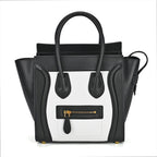 CLOSEOUT OFFER - DESIGNER INSPIRED 100% Genuine Leather Crossbody Bag with Handle Drop - Black - White
