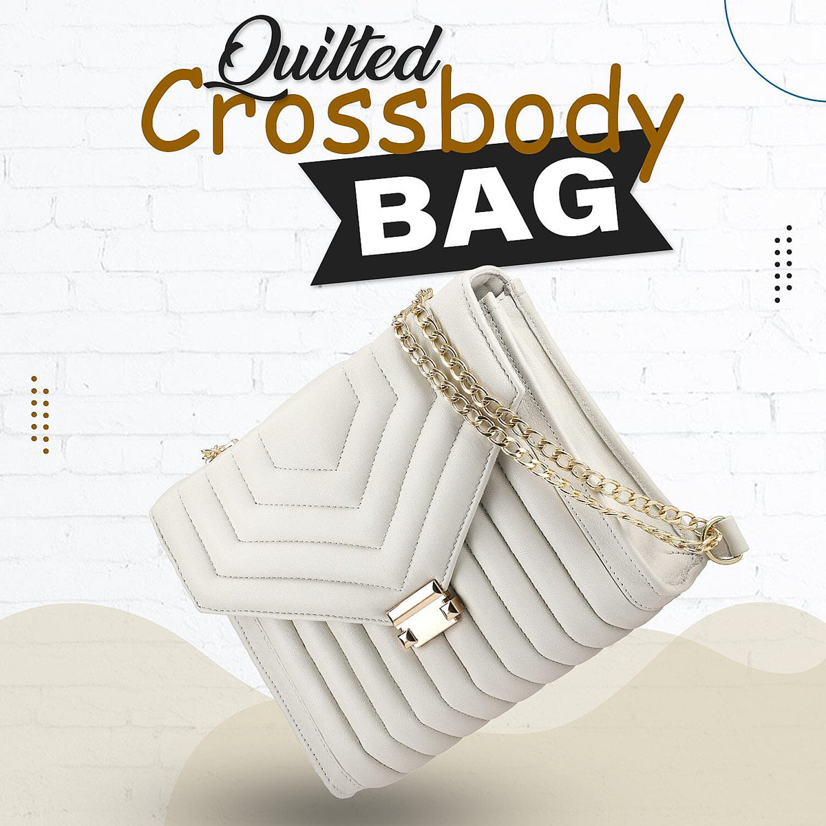 ONE TIME DEAL Designer 100% Genuine Leather Quilted Crossbody Bag With Curb Link Strap - White 7171101 3