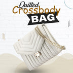 ONE TIME DEAL Designer 100% Genuine Leather Quilted Crossbody Bag With Curb Link Strap - White