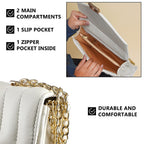 ONE TIME DEAL Designer 100% Genuine Leather Quilted Crossbody Bag With Curb Link Strap - White