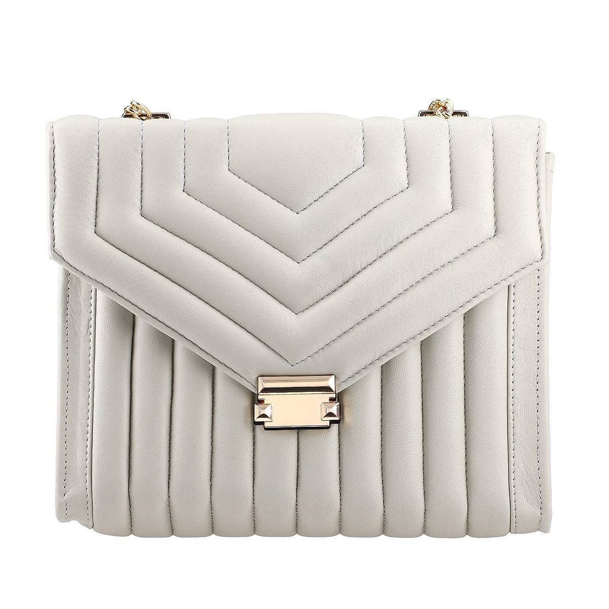 ONE TIME DEAL Designer 100% Genuine Leather Quilted Crossbody Bag With Curb Link Strap - White 7171101 6