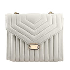 ONE TIME DEAL Designer 100% Genuine Leather Quilted Crossbody Bag With Curb Link Strap - White