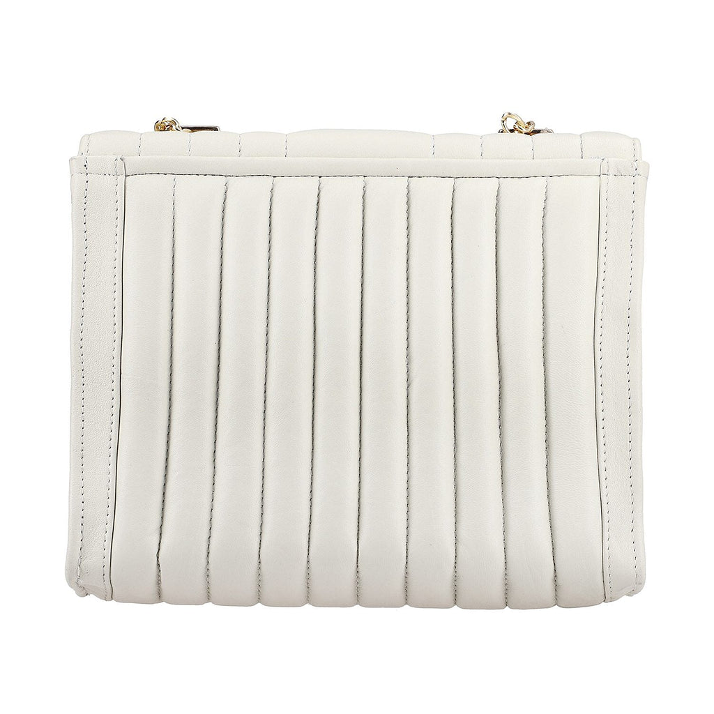 ONE TIME DEAL Designer 100% Genuine Leather Quilted Crossbody Bag With Curb Link Strap - White