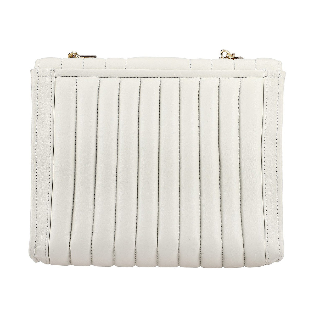 ONE TIME DEAL Designer 100% Genuine Leather Quilted Crossbody Bag With Curb Link Strap - White 7171101 7