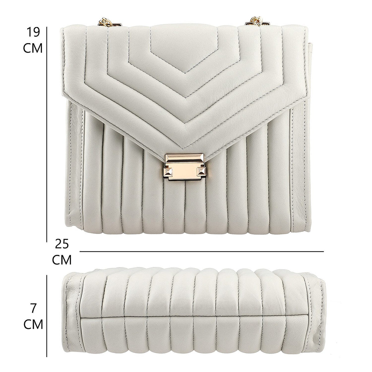 ONE TIME DEAL Designer 100% Genuine Leather Quilted Crossbody Bag With Curb Link Strap - White 7171101 8