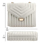 ONE TIME DEAL Designer 100% Genuine Leather Quilted Crossbody Bag With Curb Link Strap - White