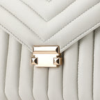 ONE TIME DEAL Designer 100% Genuine Leather Quilted Crossbody Bag With Curb Link Strap - White