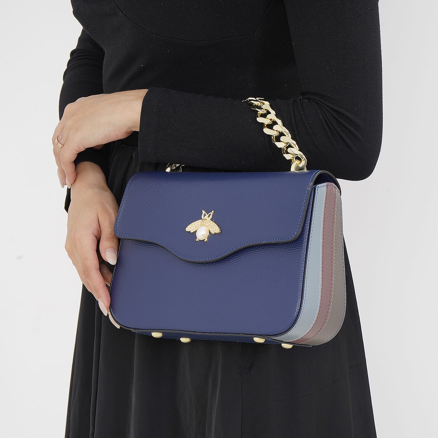 Closeout Deal - 100% Genuine Leather Crossbody Bumblebee Design Bag - Blue 7694866 2