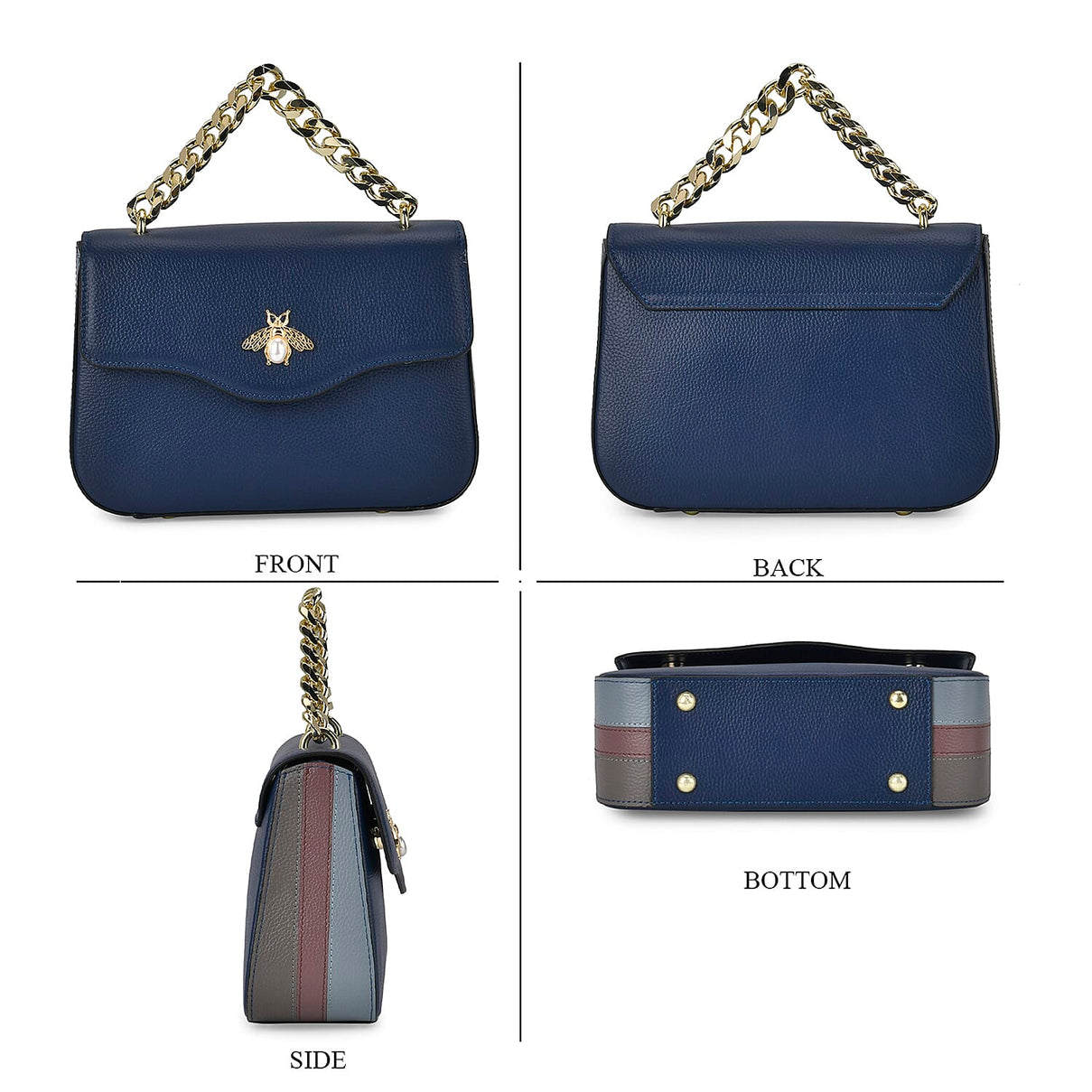 Closeout Deal - 100% Genuine Leather Crossbody Bumblebee Design Bag - Blue 7694866 3