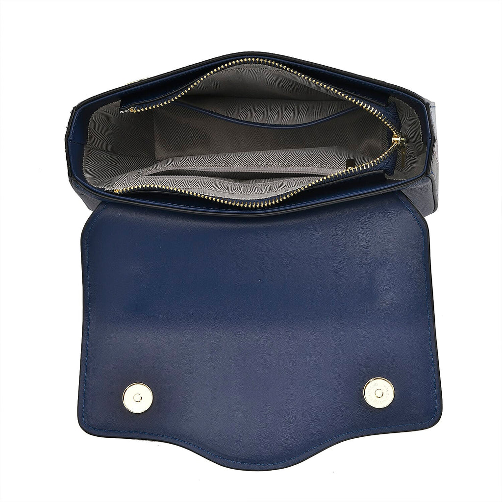 100% Genuine Leather Patterned Crossbody Bag - Blue