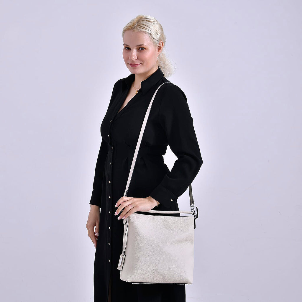 Closeout Deal- 100% Genuine Leather Hobo Bag - Cream