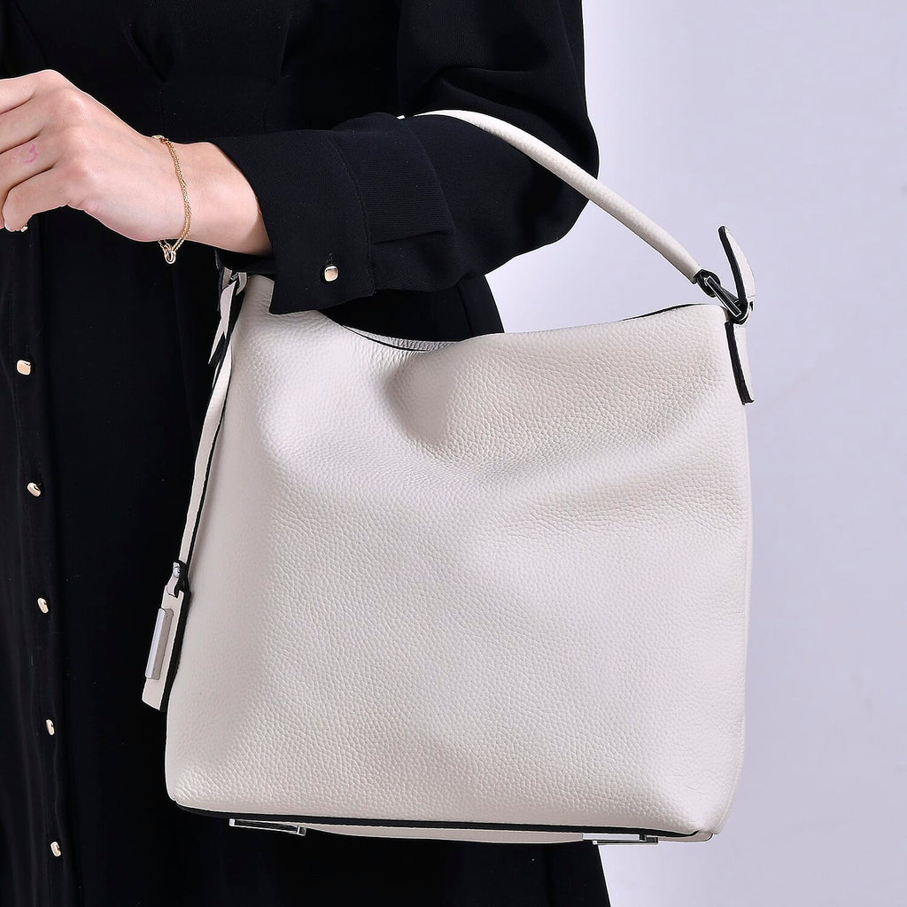 Closeout Deal- 100% Genuine Leather Hobo Bag - Cream