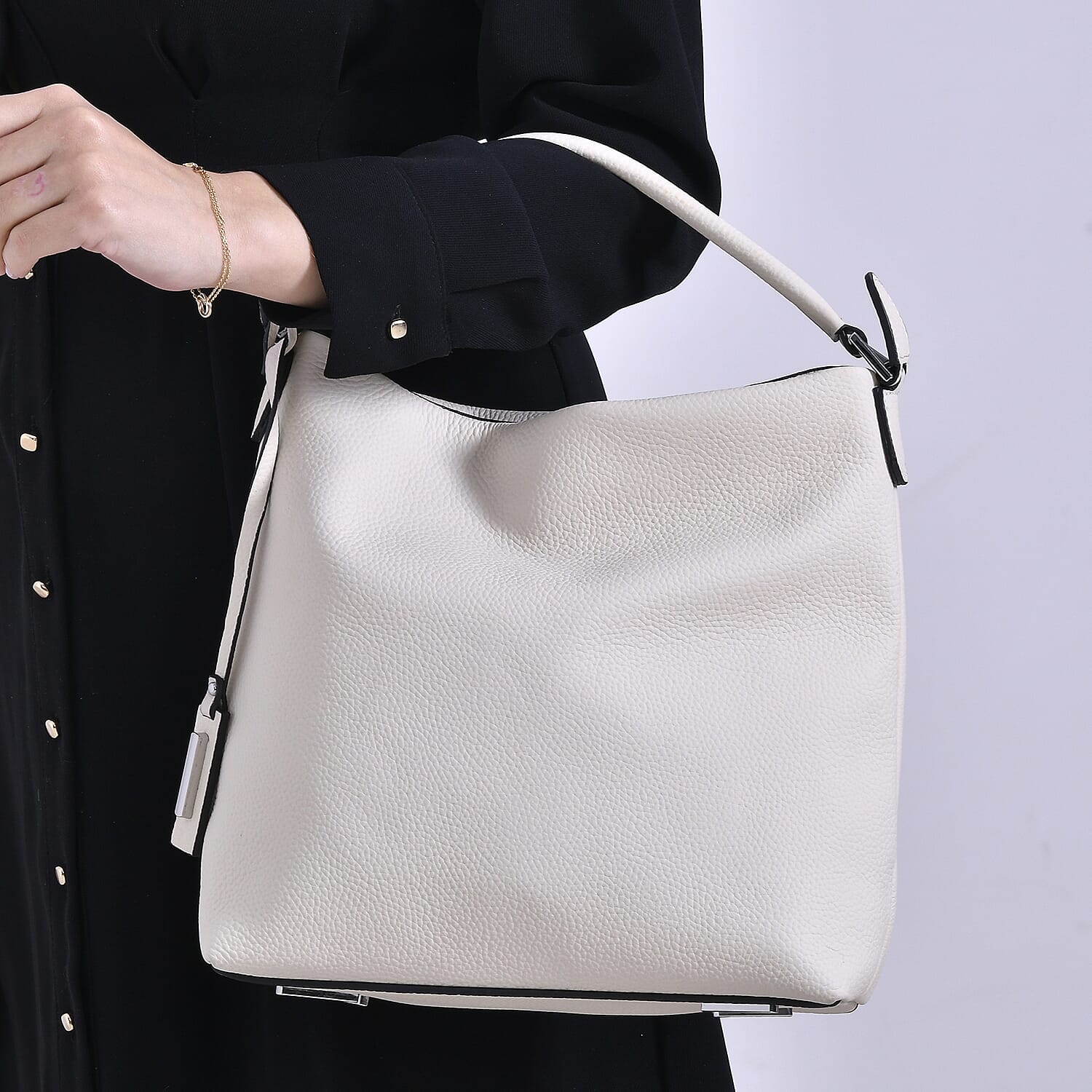 Closeout Deal- 100% Genuine Leather Hobo Bag - Cream 7990259 9