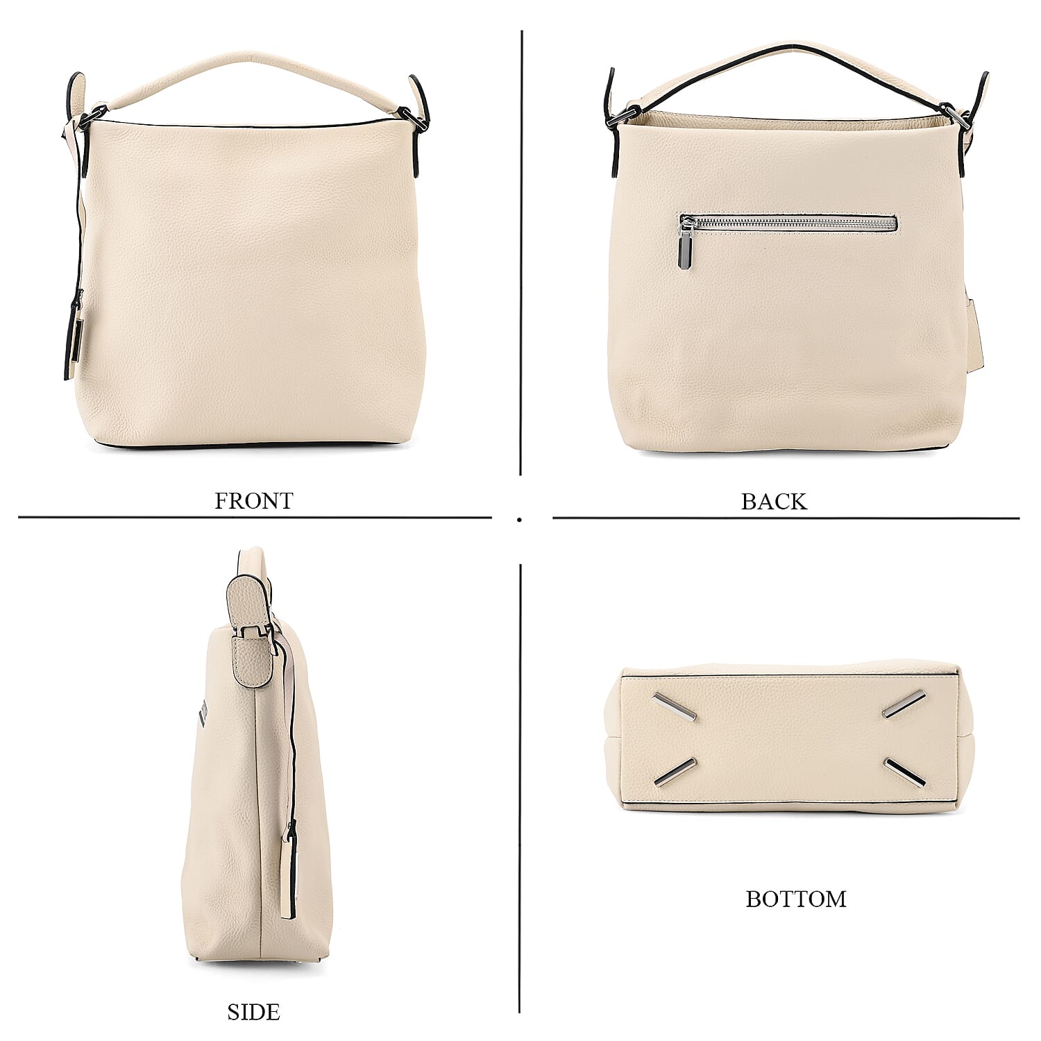 Closeout Deal- 100% Genuine Leather Hobo Bag - Cream 7990259 10