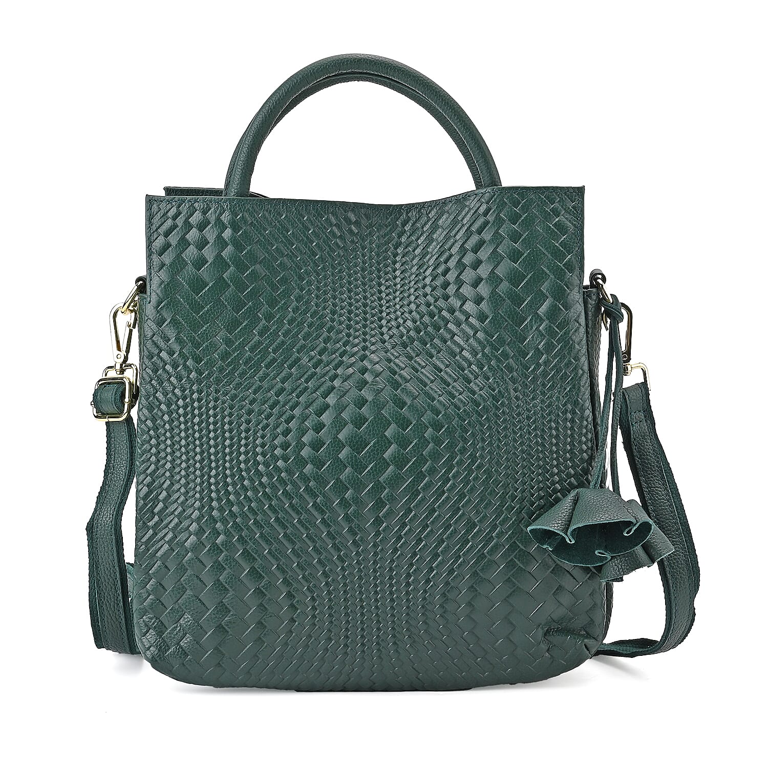 Closeout Deal - 100% Genuine Leather Weave Pattern Crossbody Bag - Green 7990450 0