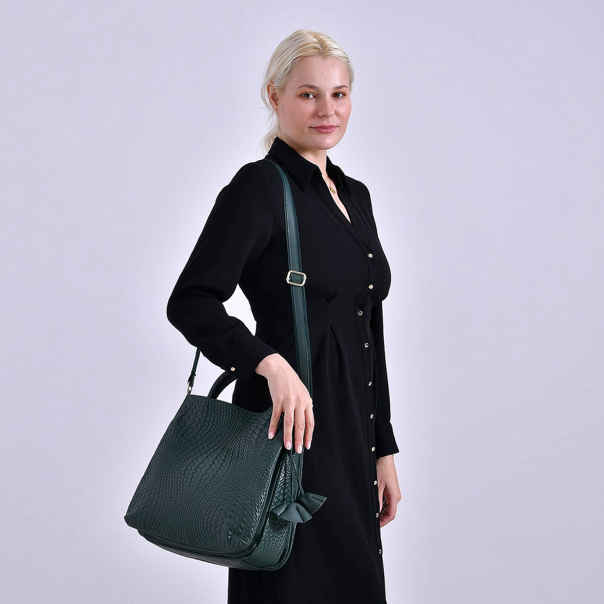 Closeout Deal - 100% Genuine Leather Weave Pattern Crossbody Bag - Green 7990450 2