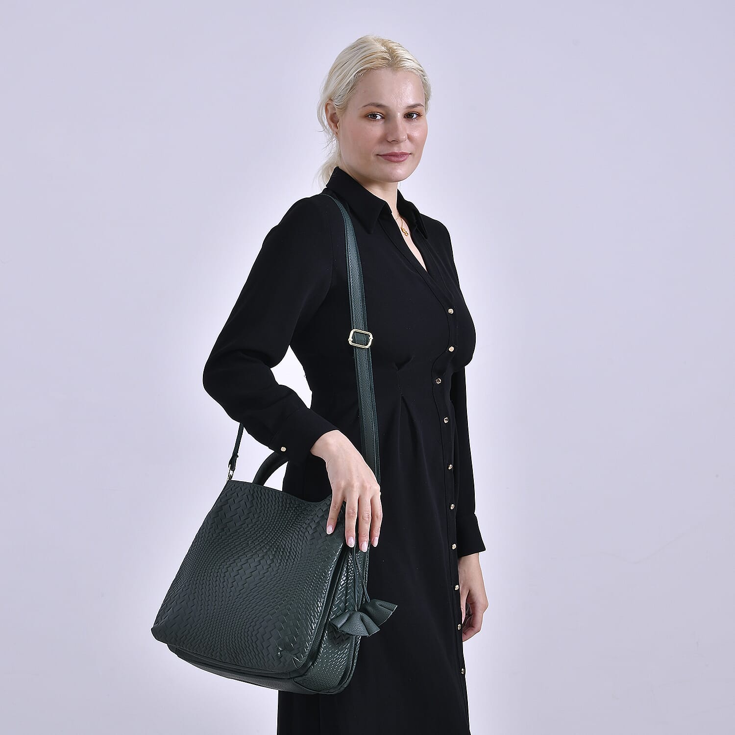 Closeout Deal - 100% Genuine Leather Weave Pattern Crossbody Bag - Green 7990450 2