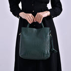 Closeout Deal - 100% Genuine Leather Weave Pattern Crossbody Bag - Green