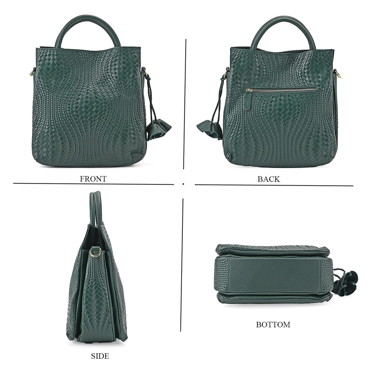 Closeout Deal - 100% Genuine Leather Weave Pattern Crossbody Bag - Green 7990450 4