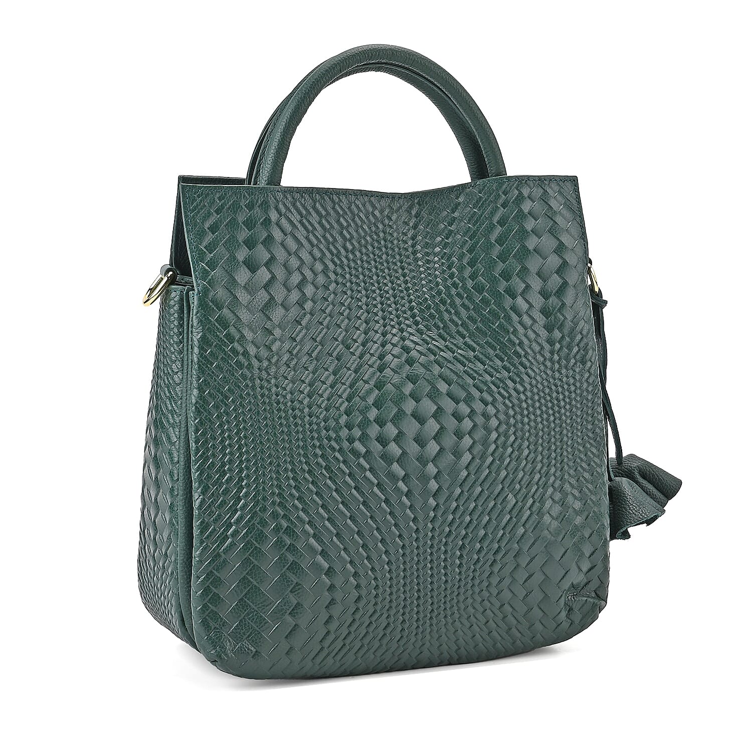 Closeout Deal - 100% Genuine Leather Weave Pattern Crossbody Bag - Green 7990450 7