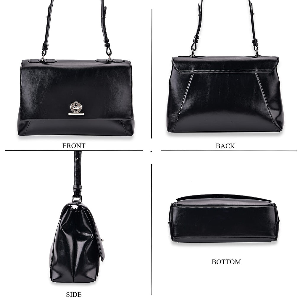 Leather Patterned Crossbody Bag (Size 33x23x12 cm) - Black & Black
