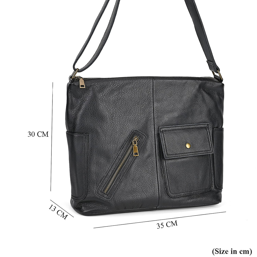 Genuine Leather Sumptuous Crossbody Bag - Black